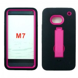 HTC One / M7 Armor Hybrid with Kickstand (Black-Hot Pink)